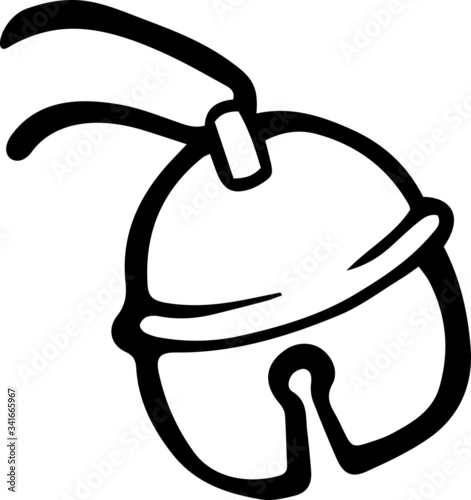 Jingle Bell Black and White Line Art with partial Ribbon, Vector Isolated