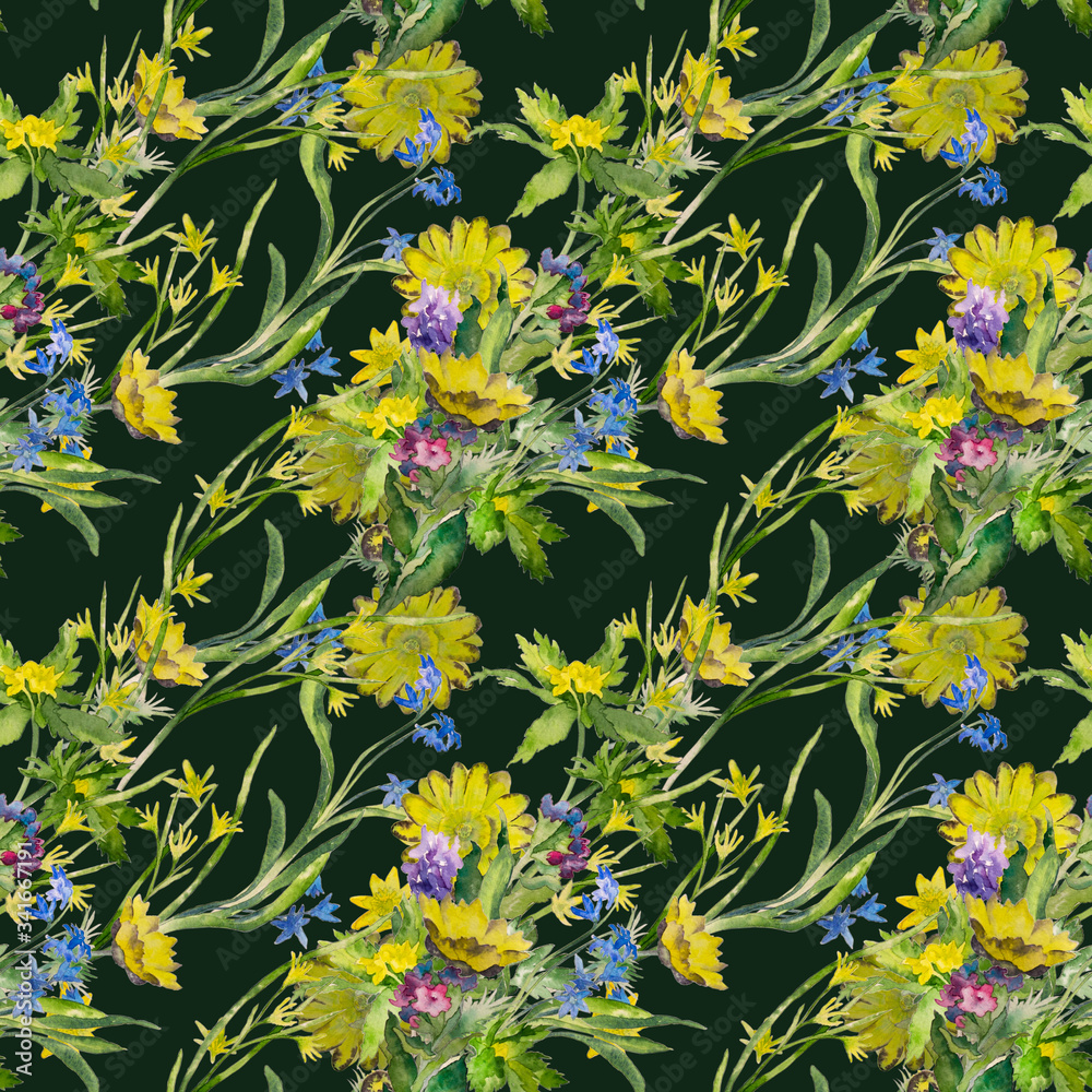 Obraz premium Seamless pattern with spring flowers. Watercolor background.