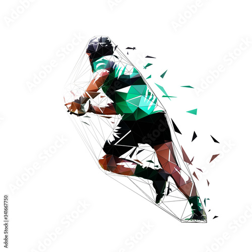 Rugby player running with ball  low poly isolated vector illustration  geometric drawing