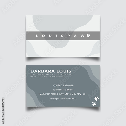 Minimalist Business card abstract grey design pet paw template