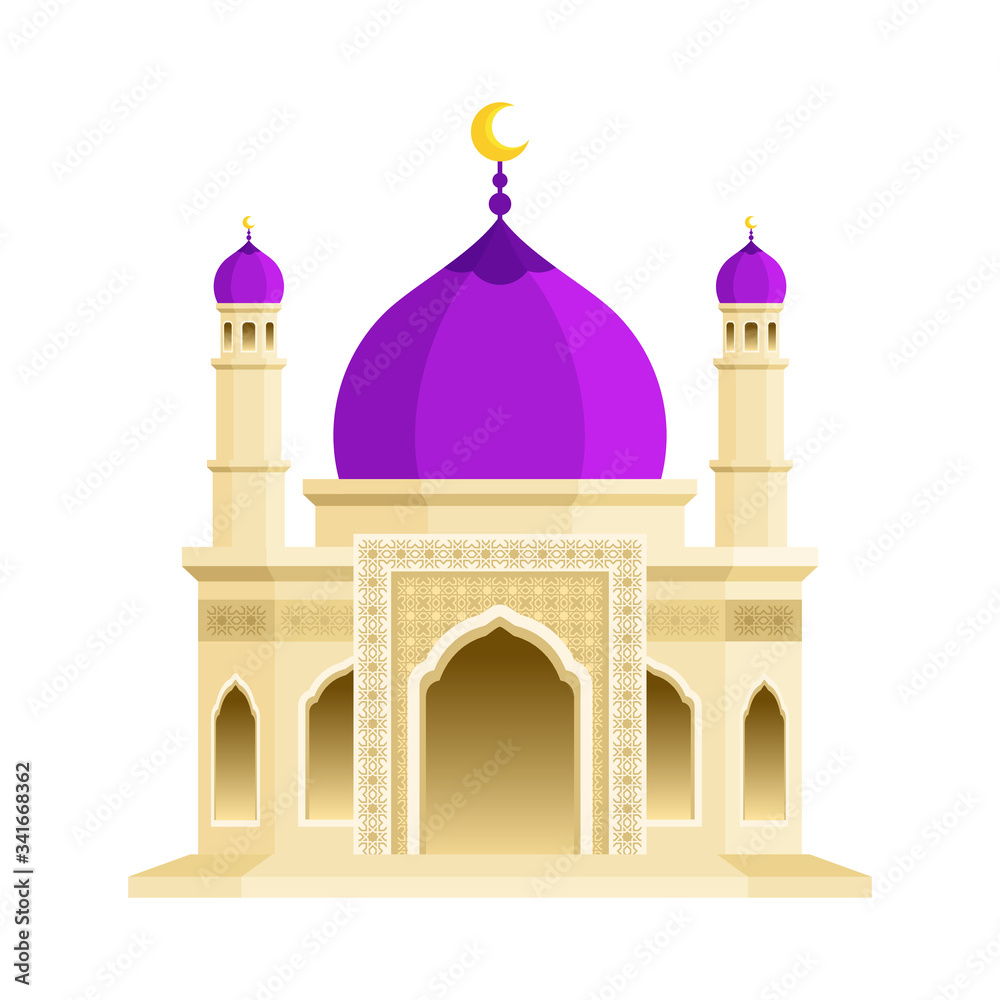 Modern Mosque vector illustration with flat design. Purple dome and wall with soft peach color.
Modern Mosque vector illustration with flat design. Purple dome and wall with soft peach color.