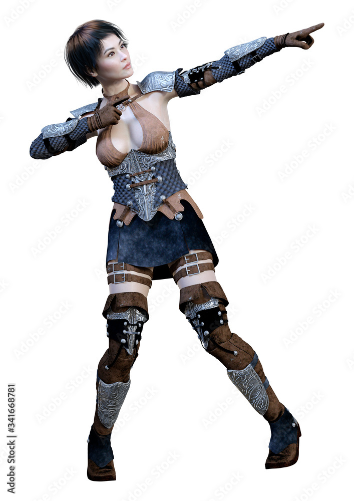 3D Rendering Female Warrior on White 3D Rendering Female Warrior on White