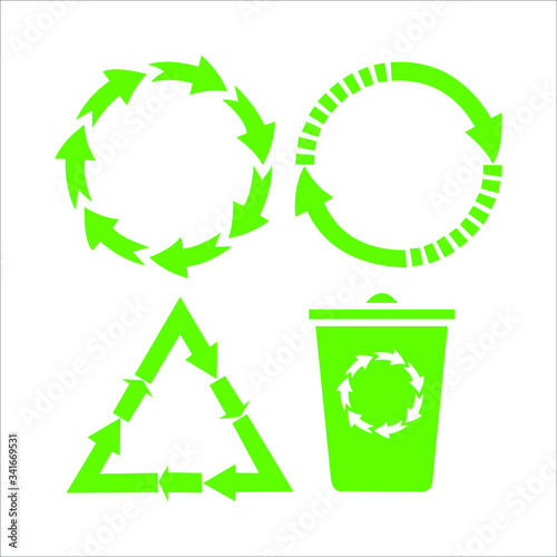 Recycled cycle arrows vector icon set illustration isolated on white background. Recycled eco vector icon.