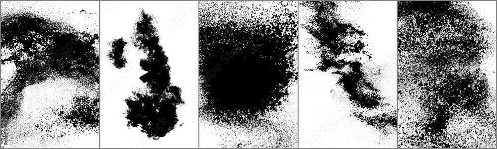Set of grunge background black and white. Dark texture dirty. Rust effect. Distressed overlay texture of cracked. Halftone vector illustration, Eps 10.