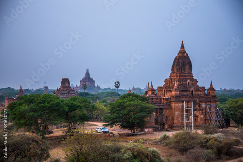 Beautiful sunrise in the temples of Bagan  Myanmar