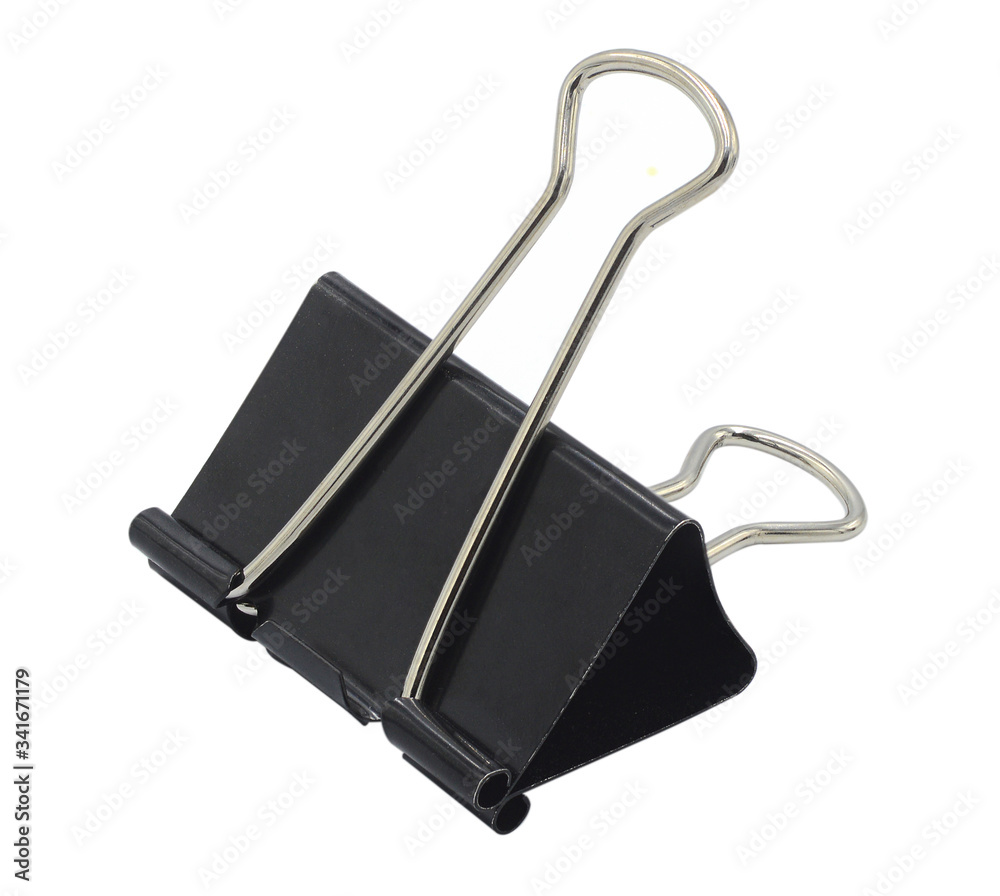 Black paper clip isolated on white background. Office equipment or business office Come to cut the complete part Black paper clip isolated on white background. Office equipment or business office Come to cut the complete part