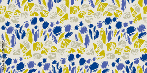 Sketch decorative blue flowers seamless pattern