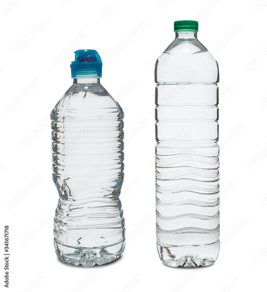 A Plastic water bottle with clipping path isolated on a white background. A Plastic water bottle with clipping path isolated on a white background.