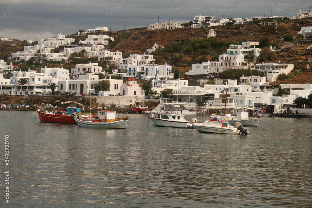 fishing boats in mykonos island