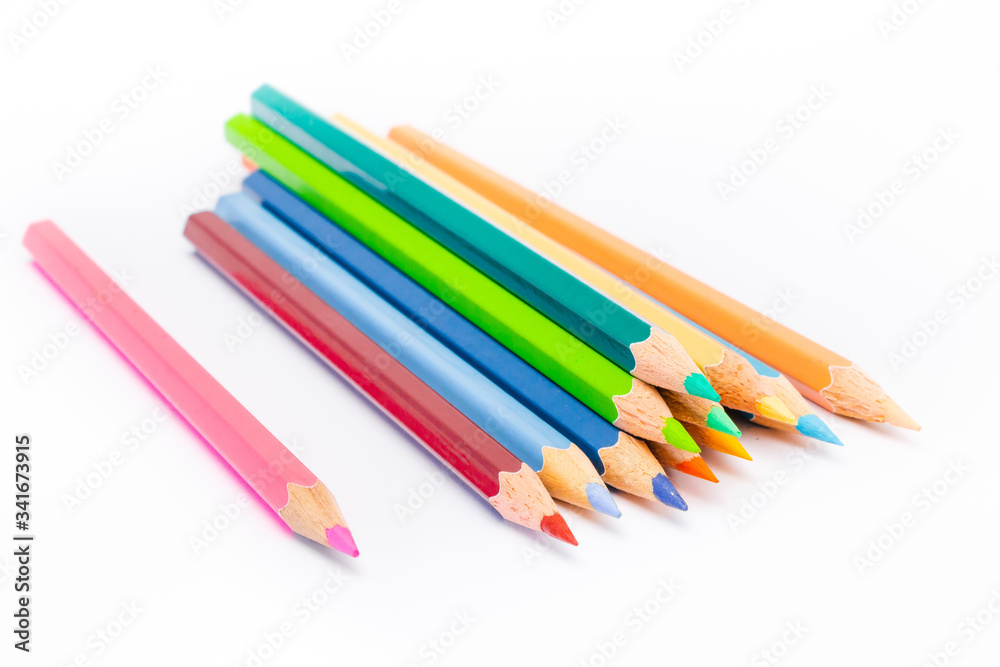 Color pencils isolated on white background.Close up. Colorful pencils, isolated on white.
