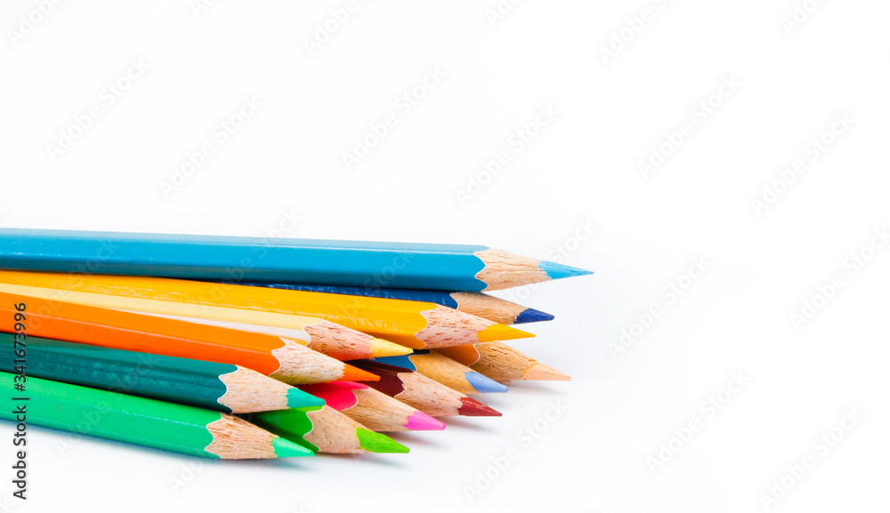 Color pencils isolated on white background.Close up. Colorful pencils, isolated on white. Color pencils isolated on white background.Close up. Colorful pencils, isolated on white.