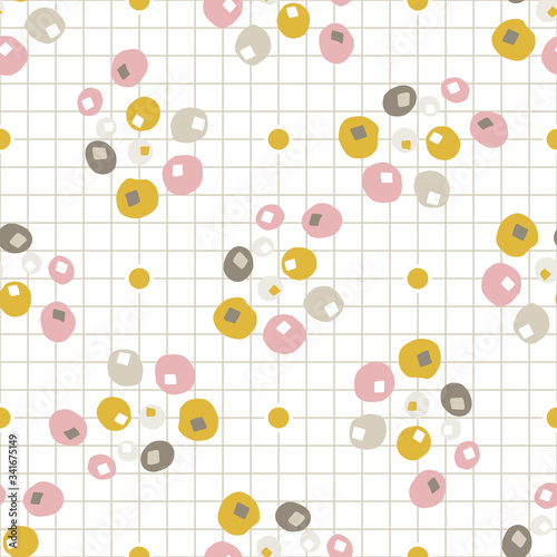 Bright scandi polka dot seamless vector background pattern. Stylized cute kids dotty doodle texture. Kawaii ditsy playful style decor swatch. Decorative modern girly japanese stationery all over print