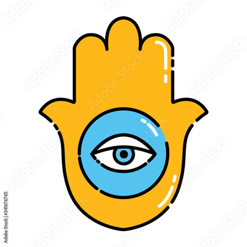 Hamsa, hand of Fatima color line icon. Pictogram for web page, mobile app, promo. UI UX GUI design element. Editable stroke