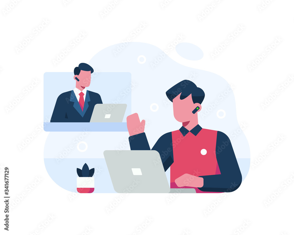 A Businessman Working From Home And Doing Video Conferencing With His Boss On A Laptop A Businessman Working From Home And Doing Video Conferencing With His Boss On A Laptop