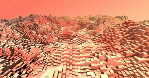 Abstract grid shape landscape background. 3D rendering