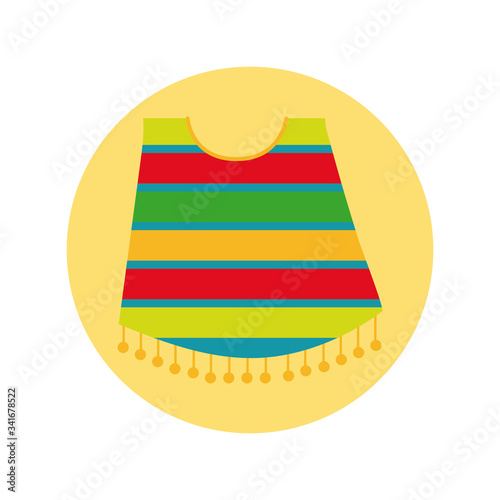 mexican culture poncho block and flat style icon