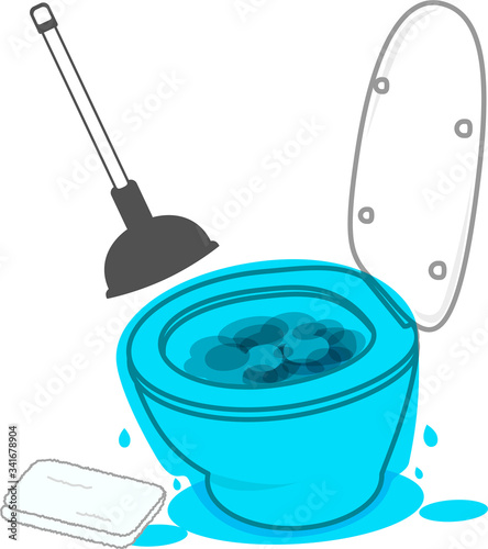 トイレが詰まって水があふれているイラスト