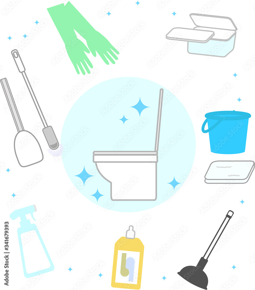 トイレとトイレ掃除用具のイラスト Stock Vector Adobe Stock