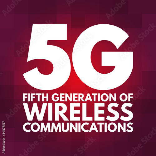 5G - fifth generation of wireless communications text, technology concept background