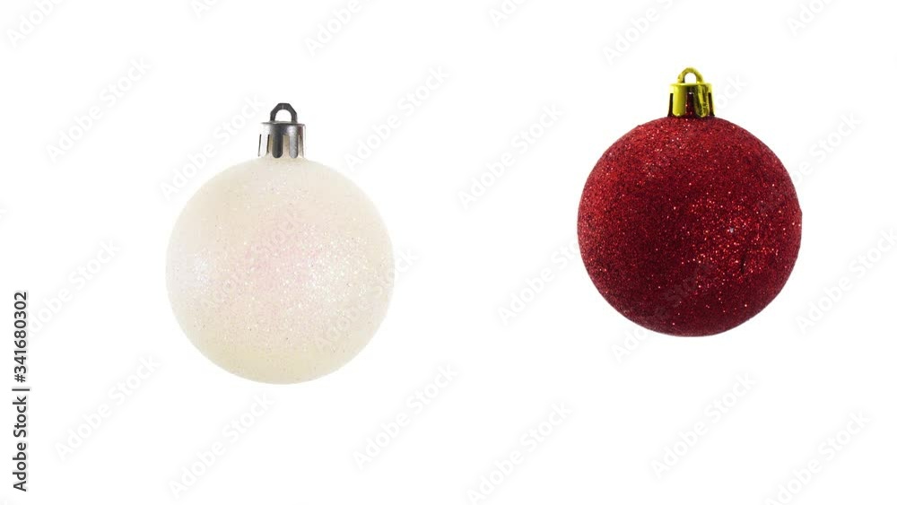 Christmas tree decorations on a white background. Festive Christmas balls on white, isolated. New Year tree and holiday concept. Mock up. Red and white ball. Christmas tree decorations on a white background. Festive Christmas balls on white, isolated. New Year tree and holiday concept. Mock up. Red and white ball.