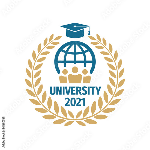 Education badge logo design. University high school emblem logo. Laurel wreath.