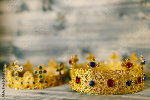Two golden crowns for a religious wedding in an Orthodox church