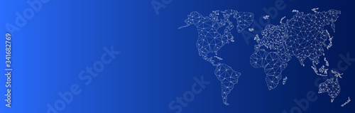 White outline polygonal world map on blue backdrop