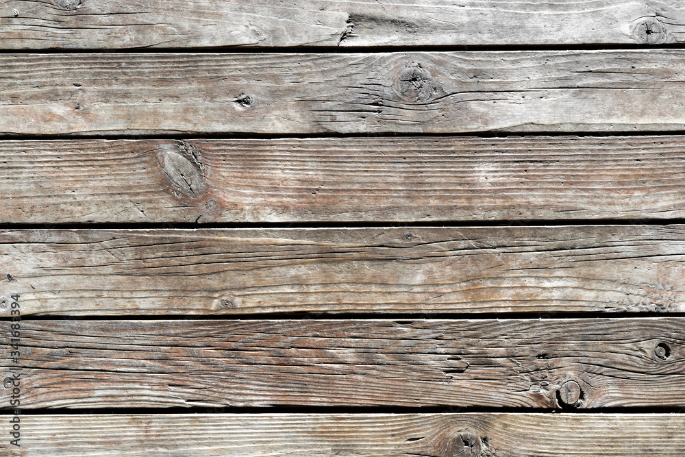 Texture of old weathered cracked wooden planks in close up. natural pattern with copy space for your design. Blank template