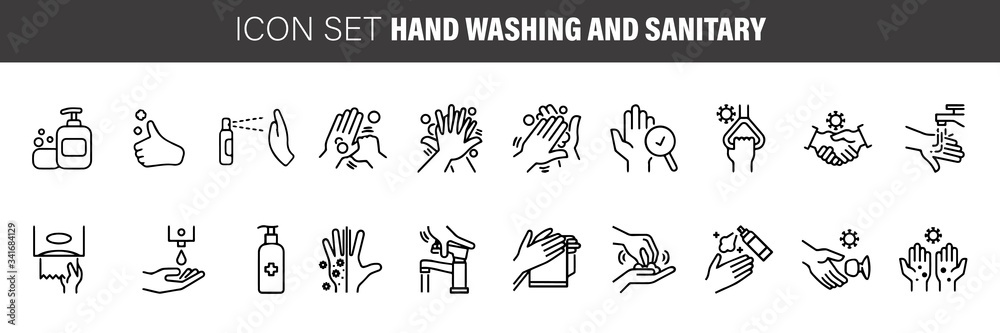 Hand washing line icon set. Included icons as wash, tissue paper, cleaning, hand dryer, soap, wipe, sanitary and more. Hand drawing Hand washing line icon set. Included icons as wash, tissue paper, cleaning, hand dryer, soap, wipe, sanitary and more. Hand drawing