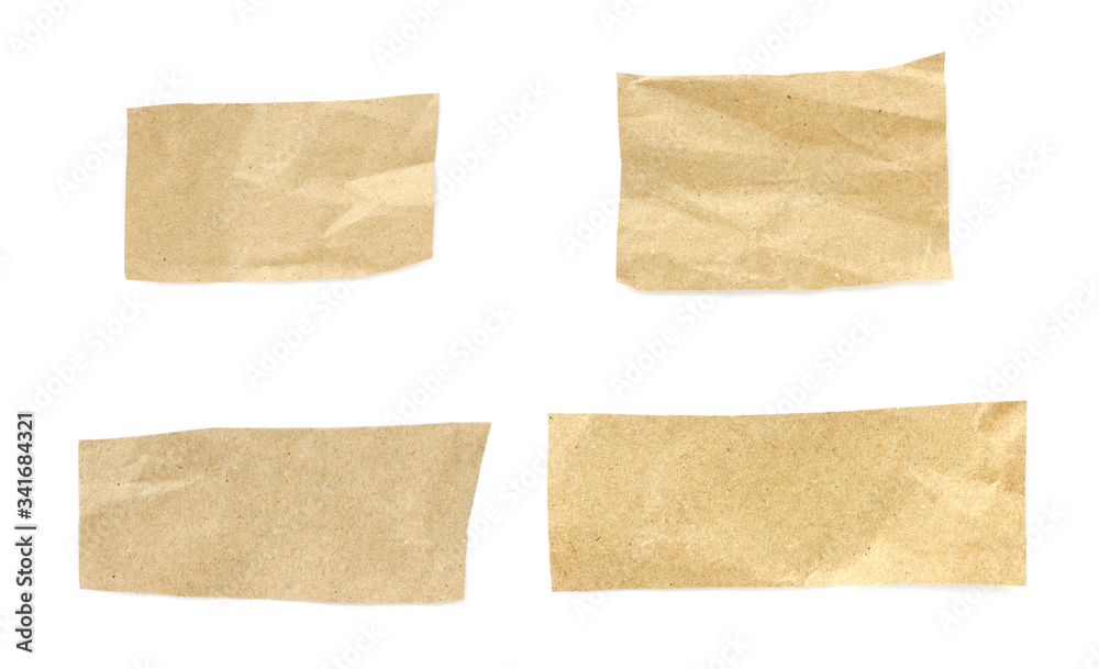 Set torn paper isolated on white background. Brown paper torn or ripped pieces of paper isolated on white background.