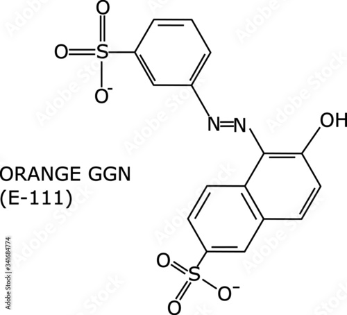 Orange GGN (E-111) food dye molecular structure isolated on white background