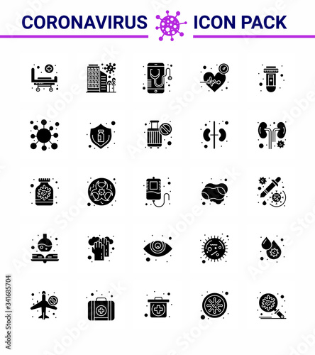 25 Coronavirus Emergency Iconset Blue Design such as pulse, beat, safety, online, medical photo