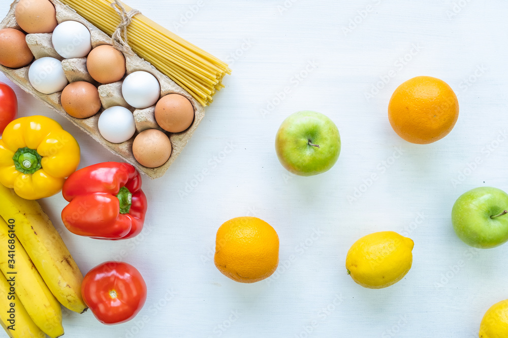 Beautifully laid out products, fruits and vegetables on the table Beautifully laid out products, fruits and vegetables on the table