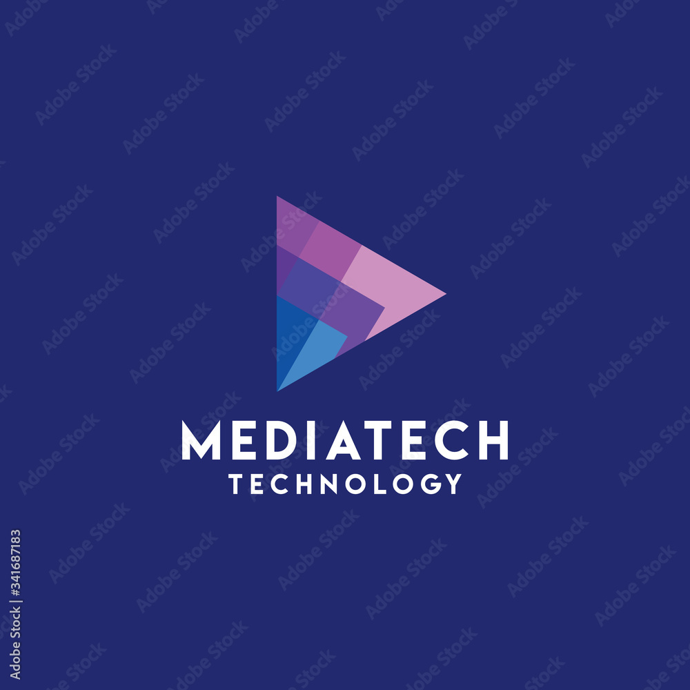 Play Media Logo Design Vector. Modern App Symbol and Creative Digital Technology emblem icon for company.