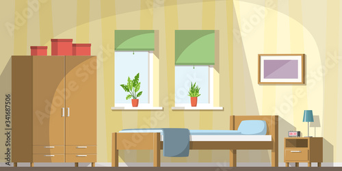 Bedroom with furniture. Vector illustration with separate layers.