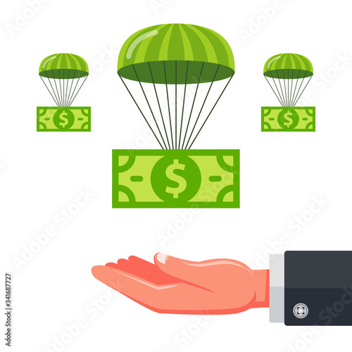 the payment of unemployment benefits to a person in the midst of a coronavirus pandemic. saving the economy. flat vector illustration.