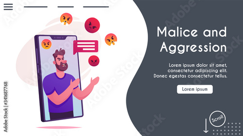 Vector banner aggressive man comments online chat