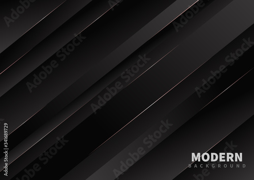 Abstract diagonal black background. Modern style concept with rosegold line decoration.