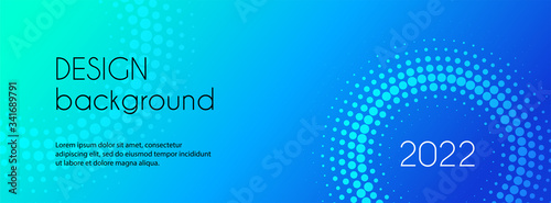 Vector long banner template. Abstract blue gradient background with halftone circles