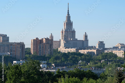 Cityscape with main building of Moscow University. Moscow, Russia.