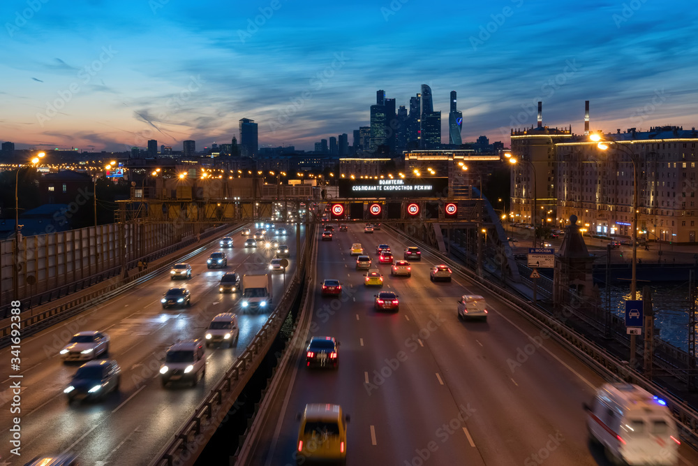 Night traffic on Third Road. Moscow, Russia.
