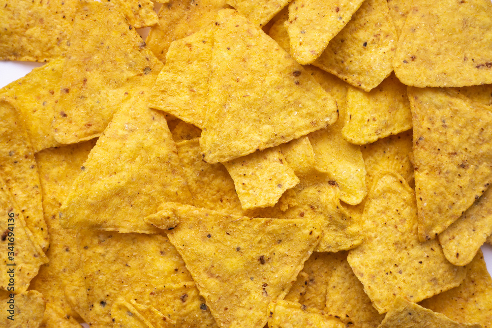 corn chips nachos. Mexican Nachos Chips. Mexican Dish - Nachos Chips. selective focus. close up background, texture