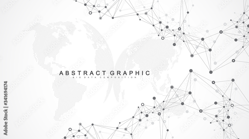 Geometric abstract background with connected line and dots. Network and connection background for your presentation. Graphic polygonal background. Scientific vector illustration. Geometric abstract background with connected line and dots. Network and connection background for your presentation. Graphic polygonal background. Scientific vector illustration.