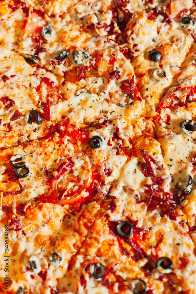 Pepperoni pizza top view texture