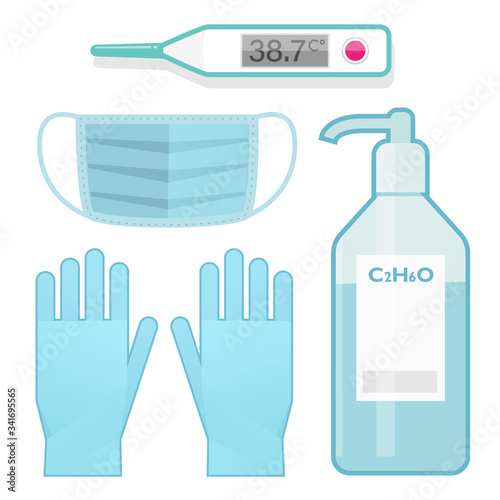 Vector set of illustration of protective means against viral infection.
