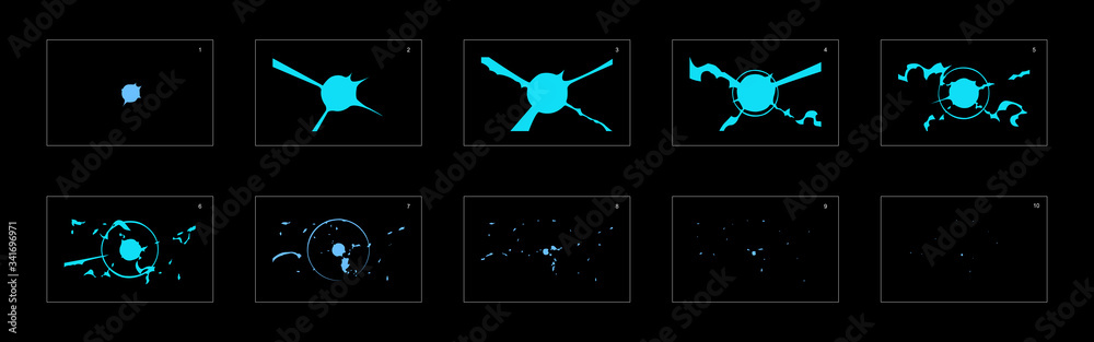 Shine water exploration effect sprite sheet. frame by frame classic animation sprite sheet for game, cartoon, video, animation or motion