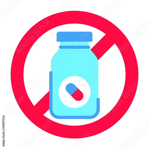 Pill bottle allergy line color icon. Allergic reaction to drug. Medication intolerance. Hypersensitivity to the individual components of the product. Vector isolated element.