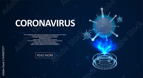Hologram of coronavirus on a blue background