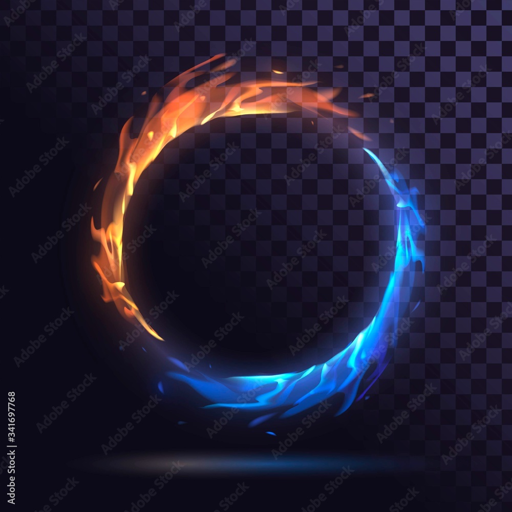 Ring with blue and red fire, burning round frame on a transparent background  Stock Vector | Adobe Stock