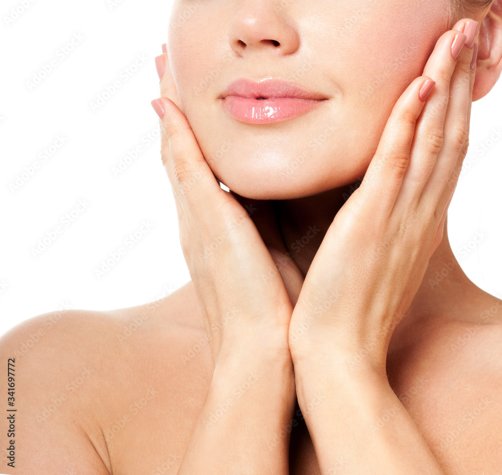 Fototapeta premium Beautiful face of young adult woman with clean fresh skin.